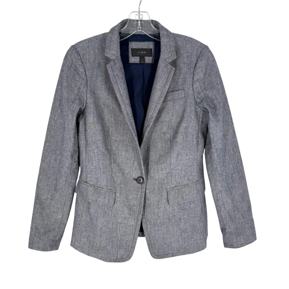 J Crew Regent Blazer Womens Size 4 Blue Cotton Lined Single Button Jacket